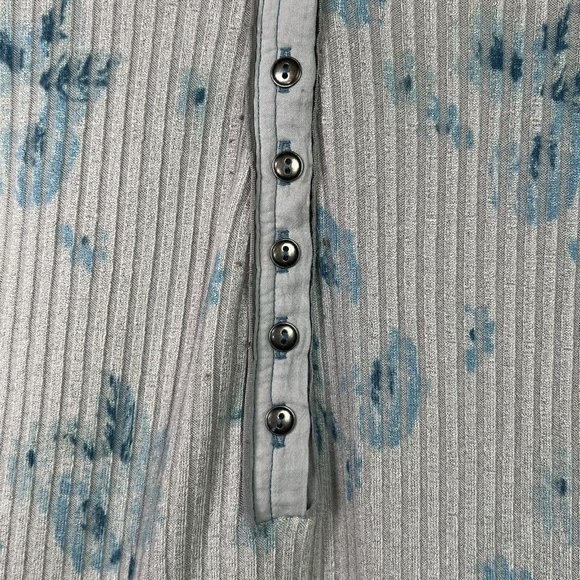Free People Layer Me Henley Top XL Grey Floral Long Bell Sleeve Ribbed Boho - Picture 4 of 12